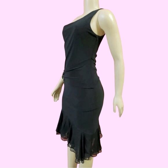 Laundry by shelli segal LBD one shoulder gathered black dress size 6 new vintage - Picture 2 of 6
